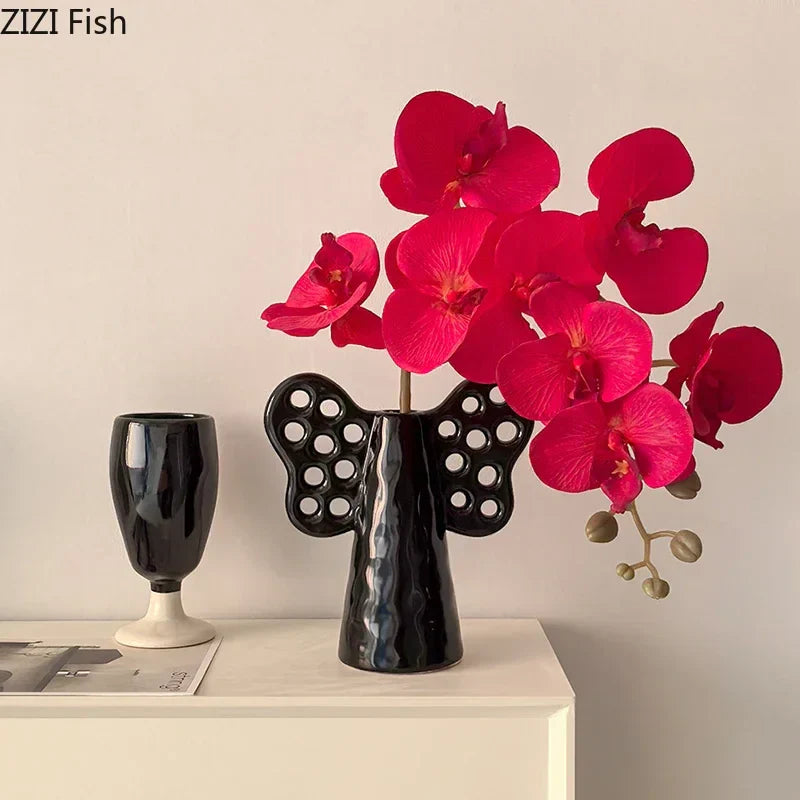DecorBites™ Elephant Ceramic Vase with Artificial Flowers for Home Decor