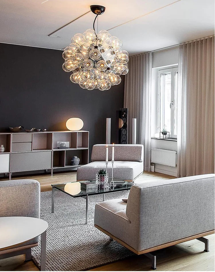 DecorBites™ Clear Glass Bubble G4 LED Dandelion Chandelier - Gold/Silver/Black Hardware