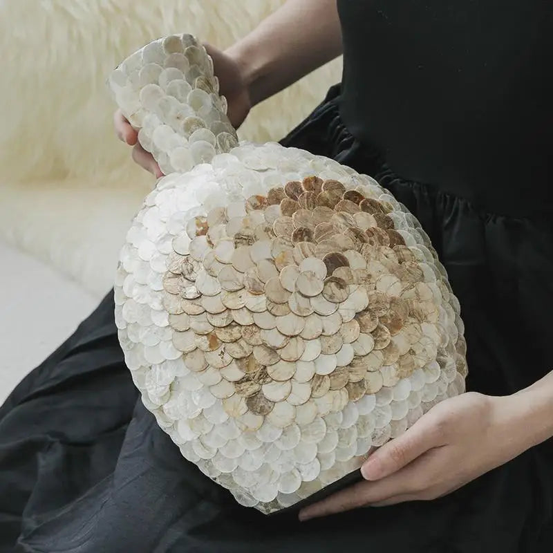DecorBites™ Golden Shell Art Vase: Handmade Luxury Desktop Flower Arrangement & Home Decor