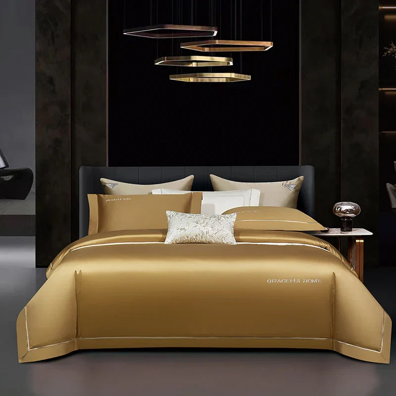 DecorBites™ 1000TC Egyptian Cotton Embroidery Bedding Set with Duvet Cover, Sheet, Pillowcase