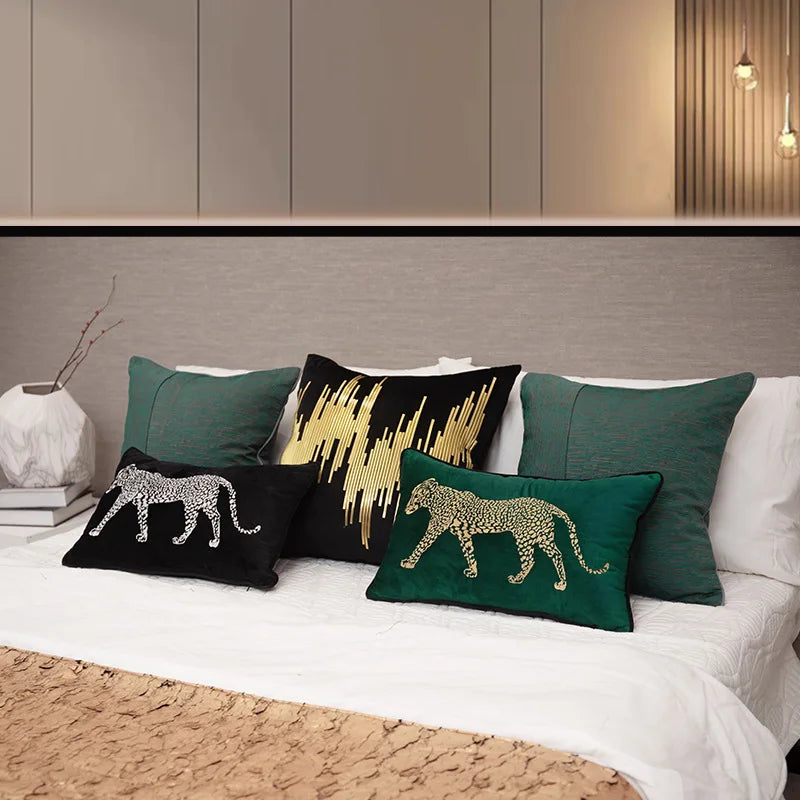 DecorBites™ Gold Leopard Embroidered Pillow Cover for Luxe Living Room Decor