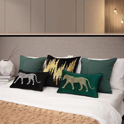 DecorBites™ Gold Leopard Embroidered Pillow Cover for Luxe Living Room Decor