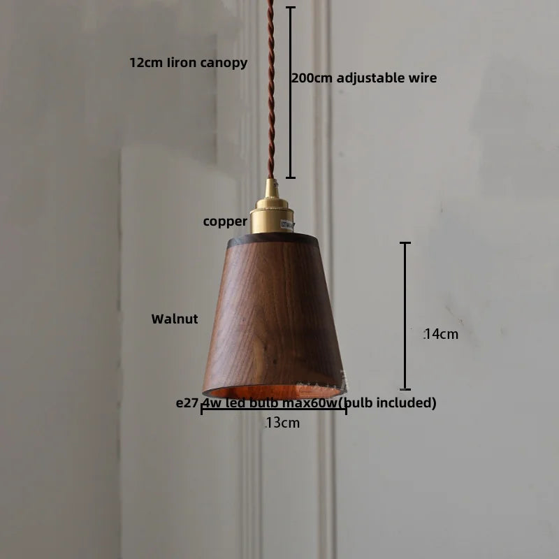 DecorBites™ LED Hanging Lamp Copper Walnut Wood Pendant Light