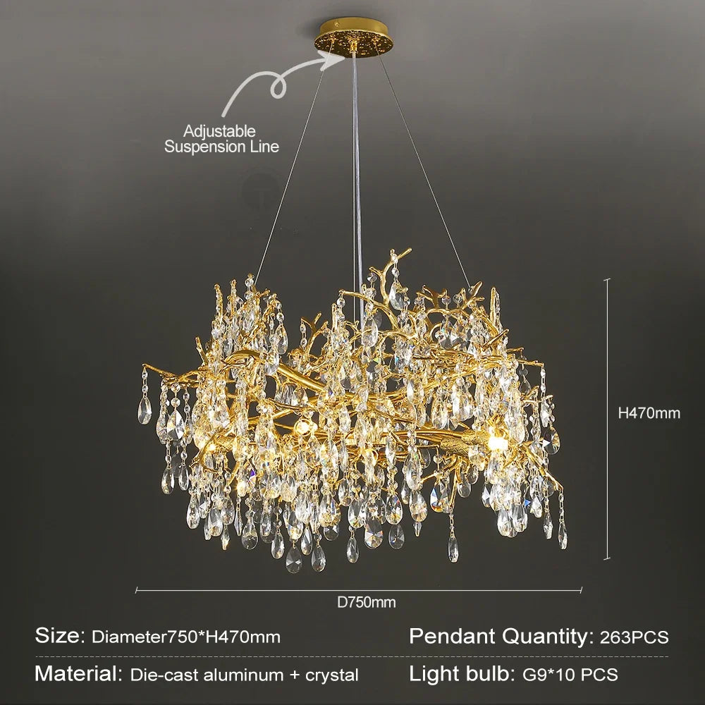 Decorbites™ Candelabro de Cristal Dorado - Luz Larga de Lujo Moderno para Cocina, Comedor, Sala de Estar, Dormitorio