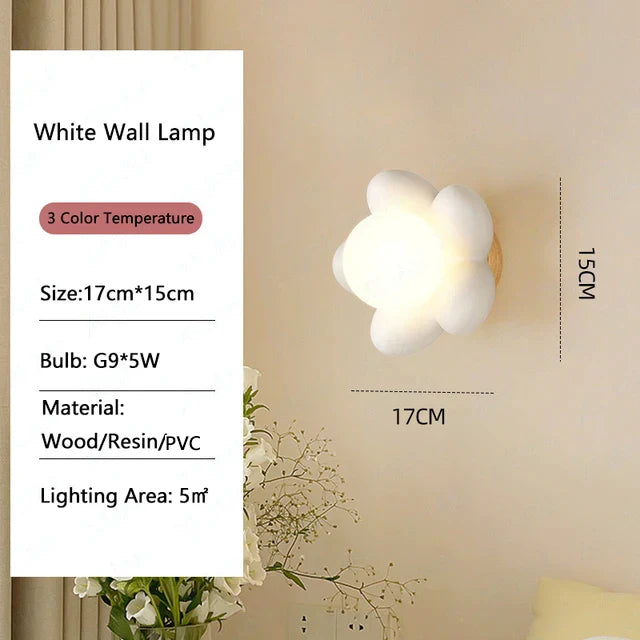 Lámpara de pared de resina de flores para niños Decorbites™ con bombilla LED G9 en blanco y rosa, decoración creativa para dormitorio