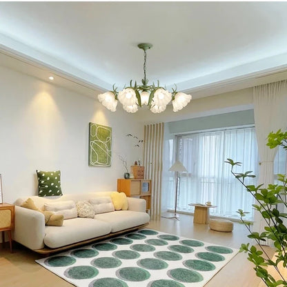 DecorBites™ Green Flower Ceiling Chandelier: Elegant Iron Art Pendant Lamp for Living Room, Bedroom, Villa