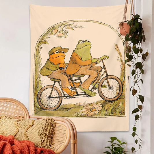 Decobites Psychedelic Frog Tapestry Goblincore Toad Bicycle Wall Hanging Hippie Room Decor