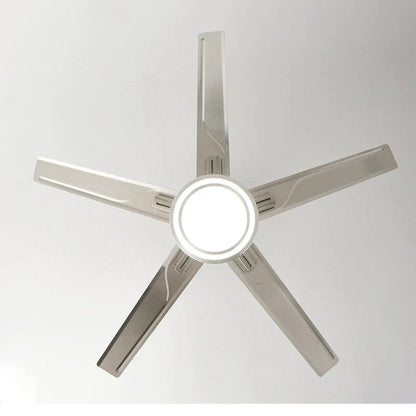 مروحة سقف DecorBites™ مقاس 52 بوصة مزودة بشفرات من الفولاذ المقاوم للصدأ مع إضاءة LED وجهاز تحكم عن بعد