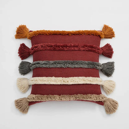 DecorBites™ Knit Boho Tassels Cushion Cover Ivory Beige Orange Grey Soft Pillow Cover