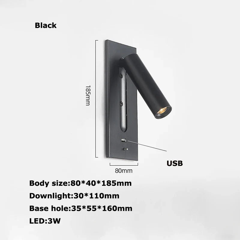 DecorBites™ LED Wall Lamp with Switch, USB Port, Rotatable - Bedroom Reading Light
