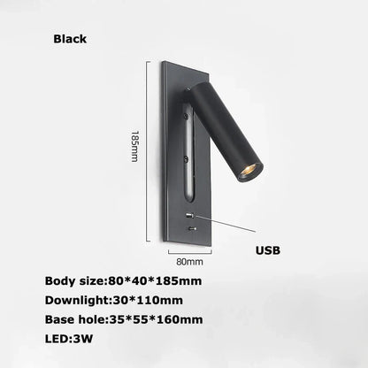 DecorBites™ LED Wall Lamp with Switch, USB Port, Rotatable - Bedroom Reading Light