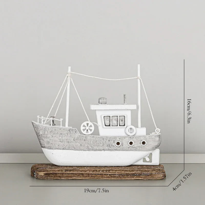 DecorBites™ Coastal Wooden Lighthouse & Ship Model for Mediterranean Home Decor