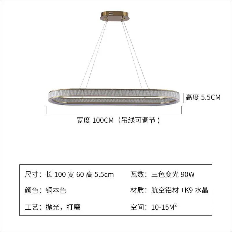 DecorBites™ Crystal Oval Pendant Chandelier for Living Room Bedroom Dining Room Lighting