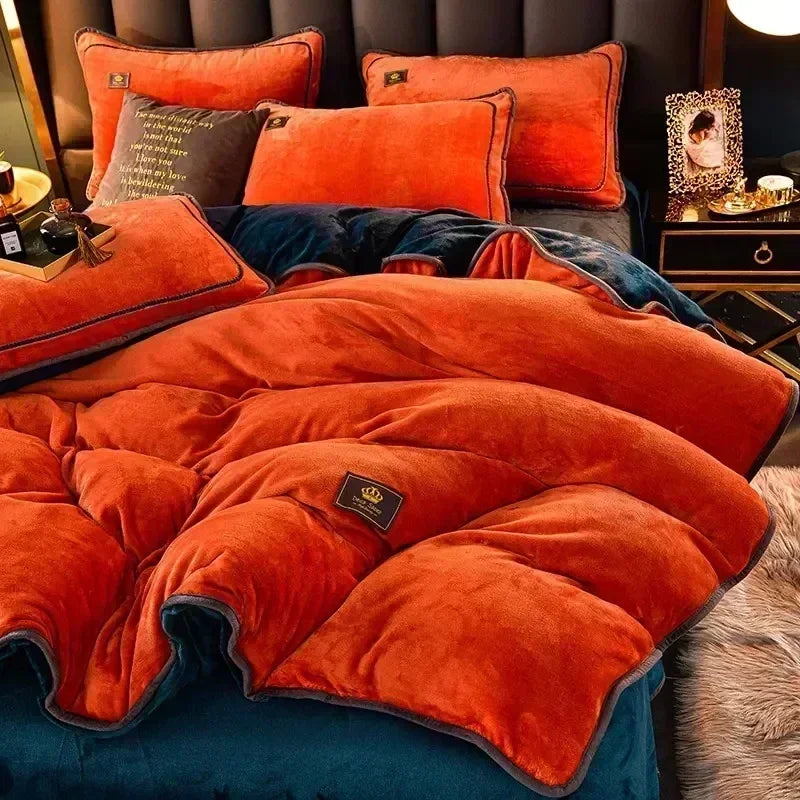 Decobites Plush Milk Velvet King Bedding Set for Winter Warmth