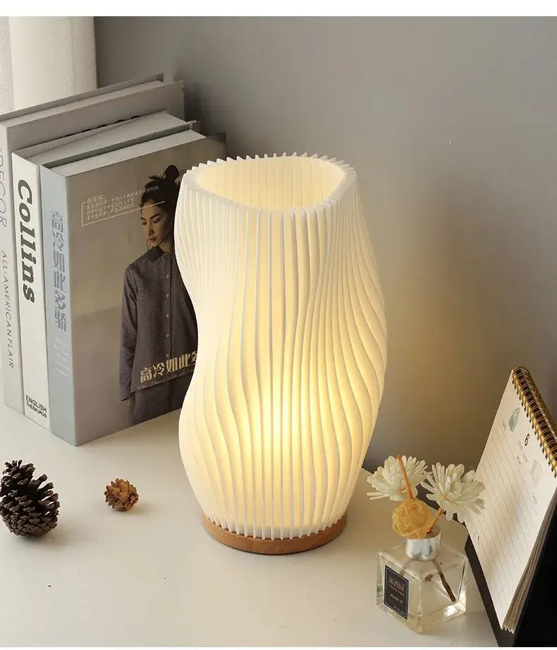 DecorBites™ French cream style 3D desk lamp ins internet red pleated bedroom bedside lamp study coffee shop card seat