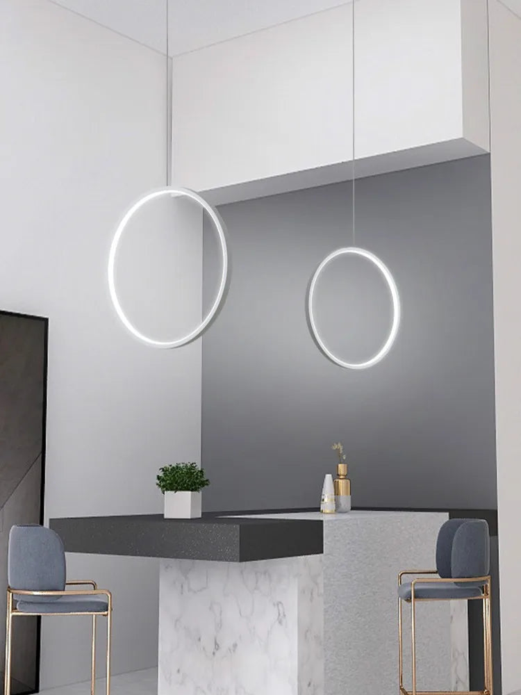 DecorBites™ LED Ring Chandelier: Minimalist Black Circle Pendant Light for Living Room Lighting