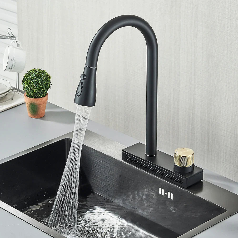 DecorBites™ Black Kitchen Faucet 4 Function Brass Single Hole Mixer Deck Mounted