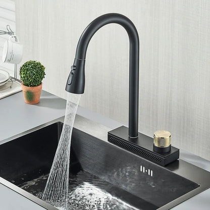 DecorBites™ Black Kitchen Faucet 4 Function Brass Single Hole Mixer Deck Mounted