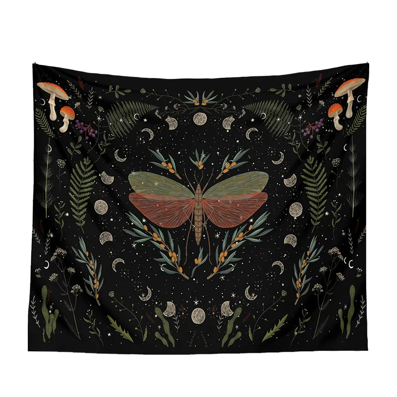 Decobites Botanical Witchy Tapestry: Hanging Boho Room Decor with Mushrooms and Snakes