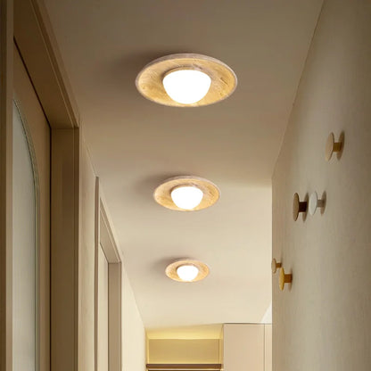 مصباح سقف LED من الأكريليك DecorBites™ بتصميم مظلة من خشب الترافرتين الأصفر على طراز Wabi Sabi