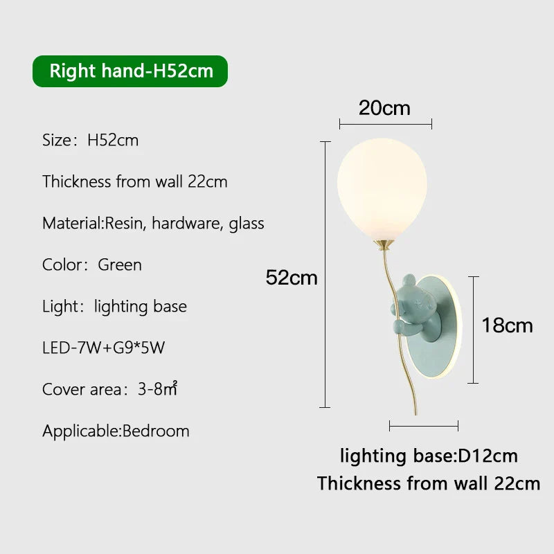 DecorBites™ Cartoon Bear Balloon LED Wall Lamp for Children's Room