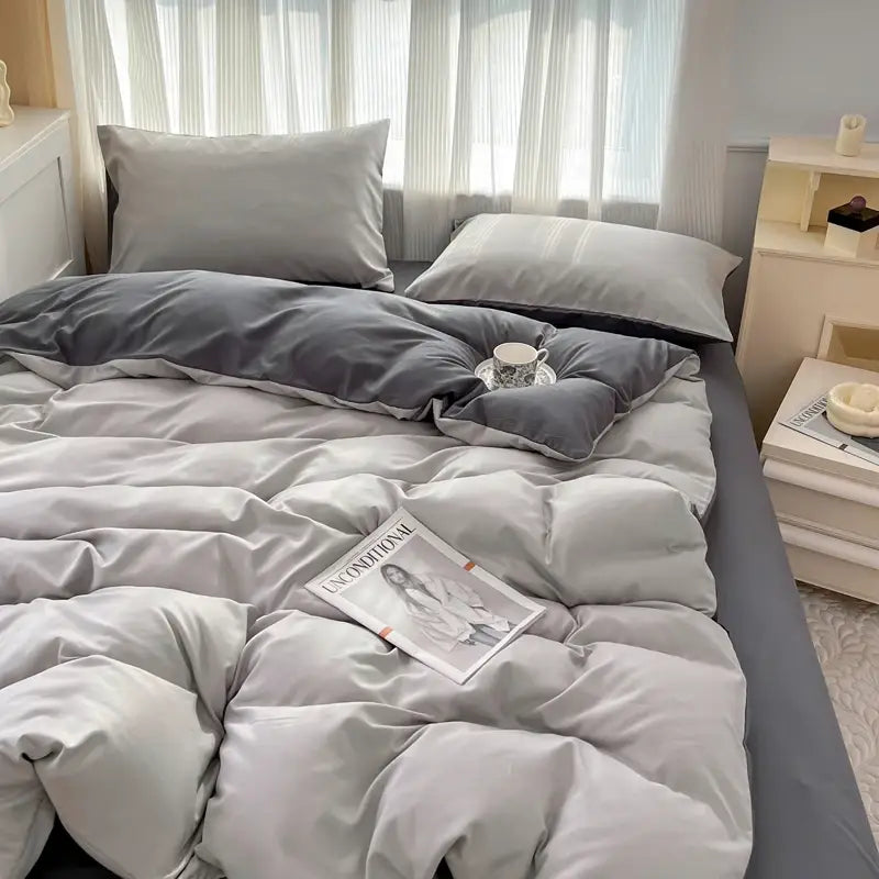DecorBites™ Solid Color Brush Fabric Bedding Set - 4 Pieces