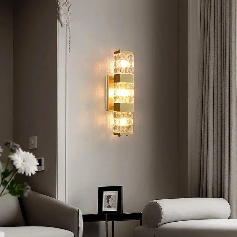 DecorBites™ Crystal Rectangle Wall Lamp: Luxury Modern LED Lighting for Living Room, Bedroom, Staircase, TV Decor