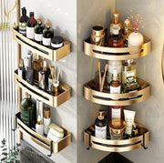 Estante de Esquina para Baño Decorbites™ Gold: Perchero de Almacenamiento Triangular Montado en la Pared para Artículos de Aseo