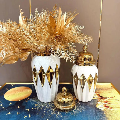 Decorbites™ Gold-Diamant-Check-Keramikvase - Vintage Handwerksdekoration