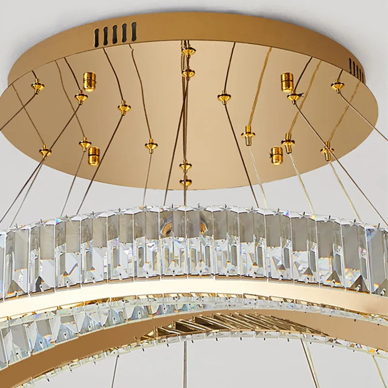 DecorBites™ Crystal LED Chandelier: Luxury Modern Ring Stair Hanging Lamp for Living Room Decor