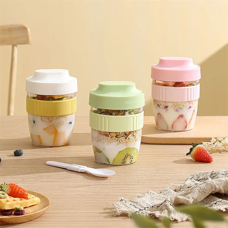 DecorBites™ Breakfast Cup with Spoon: Portable Food Storage Container for Students and Picnics
