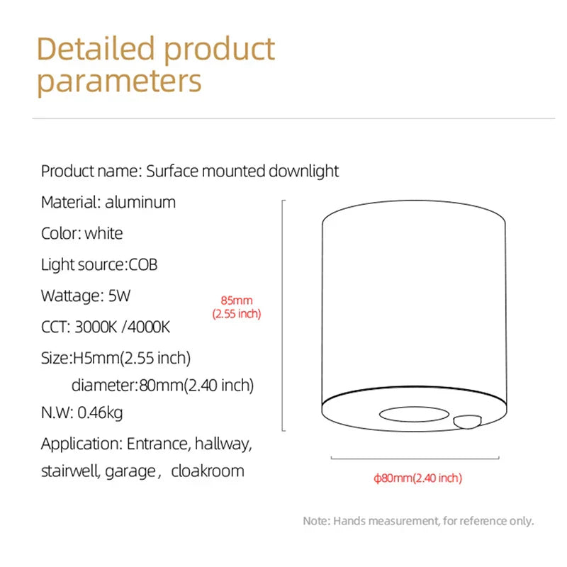 DecorBites™ 5W LED Sensor Downlight: Human Body Detection, White, Anti-glare, Surface Mount