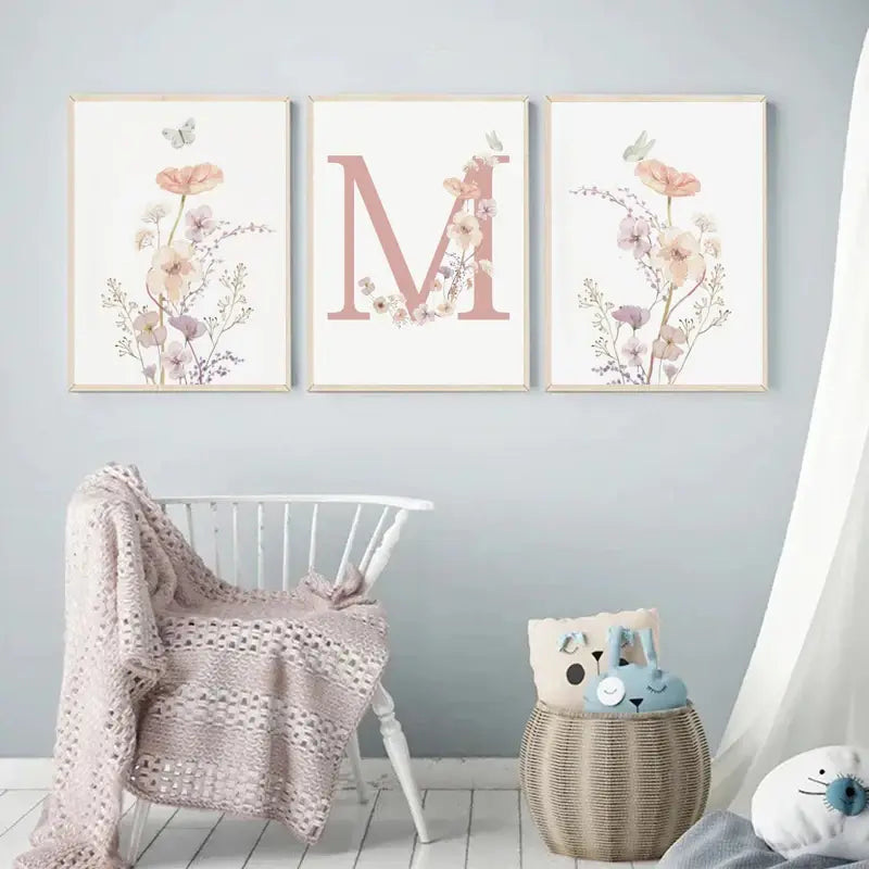 DecorBites™ Personalized Pink Floral Nursery Wall Art