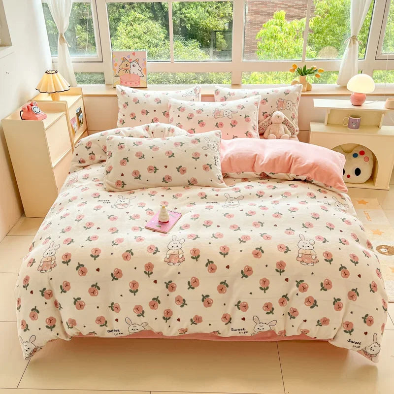 DecorBites™ Cartoon Print Milk Velvet Bedding Set: Cozy, Skin-Friendly Winter Bedclothes