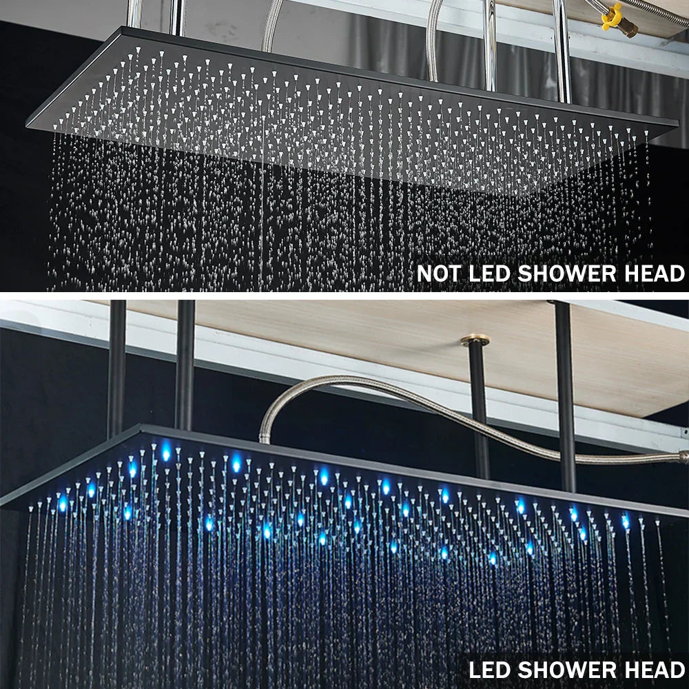DecorBites™ Black Brass Thermostatic Shower Faucet with Ceiling Rainfall Shower Head