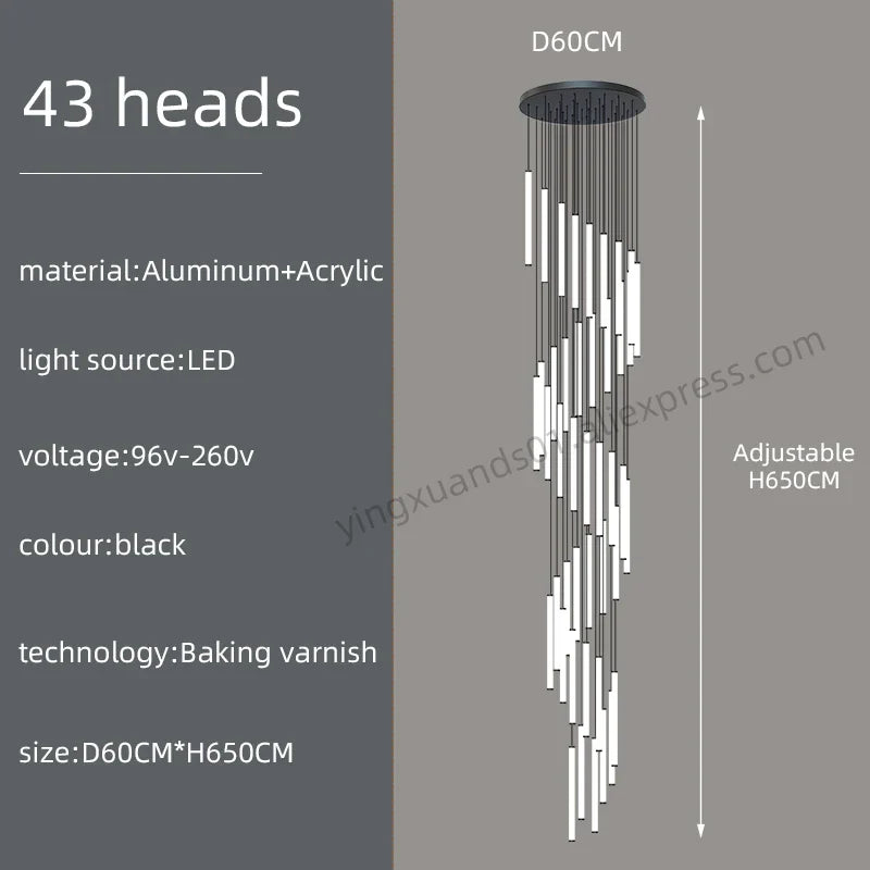 DecorBites™ Loft Black Chandelier: Acrylic Villa Ceiling Lamp for Living Room & Staircase