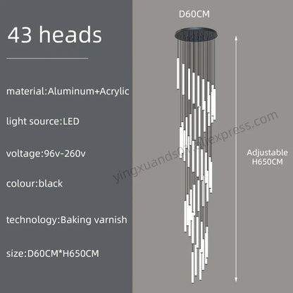 DecorBites™ Loft Black Chandelier: Acrylic Villa Ceiling Lamp for Living Room & Staircase