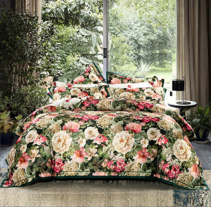 Decobites Vintage Floral Jacquard Cotton Wedding Bedding Set with Duvet Cover, Sheet, Pillowcases