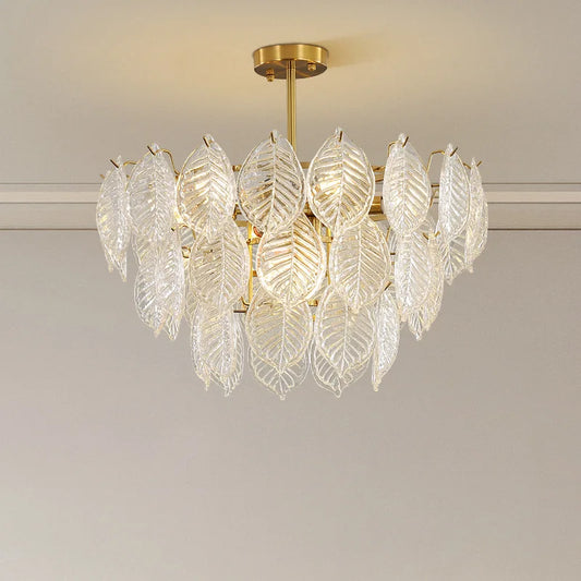 DecorBites™ Leaf Glass Chandelier Pendant Light Luxury Dining Room Ceiling Fixture