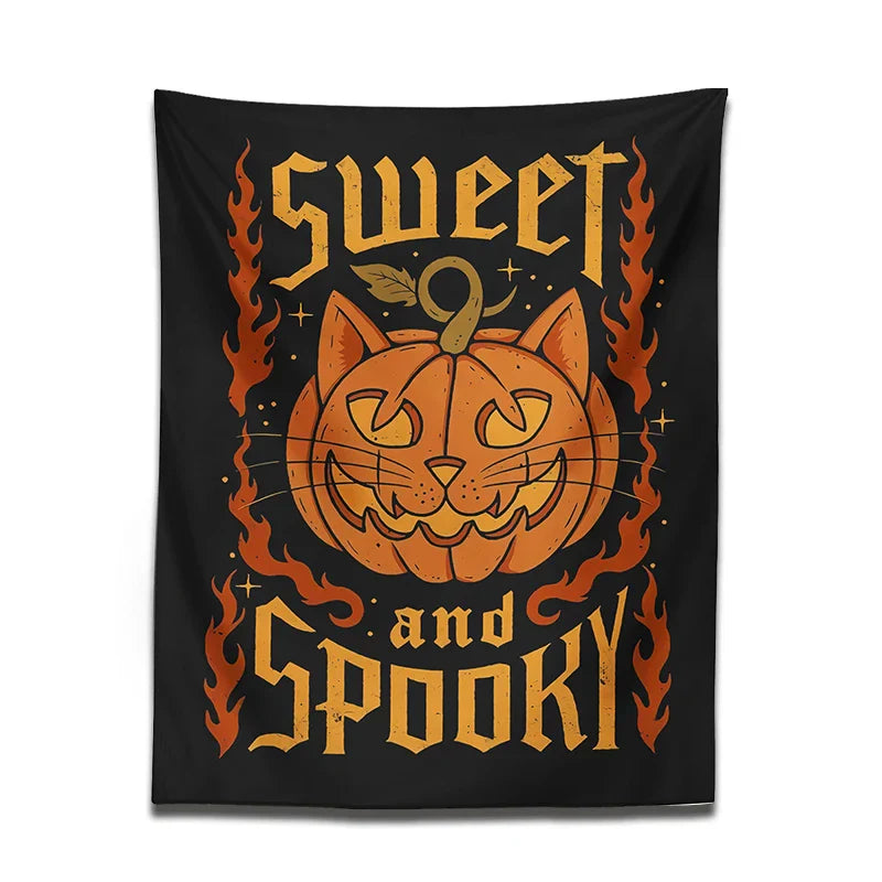 Decorbites™ Tapiz de gato de Halloween colgante de pared para decoración hogareña dulce y espeluznante