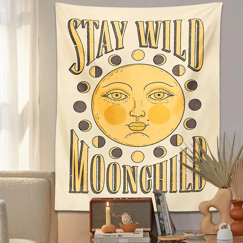 Decobites Moon Phase Wall Hanging: Boho Sun Moon Room Decor Mural