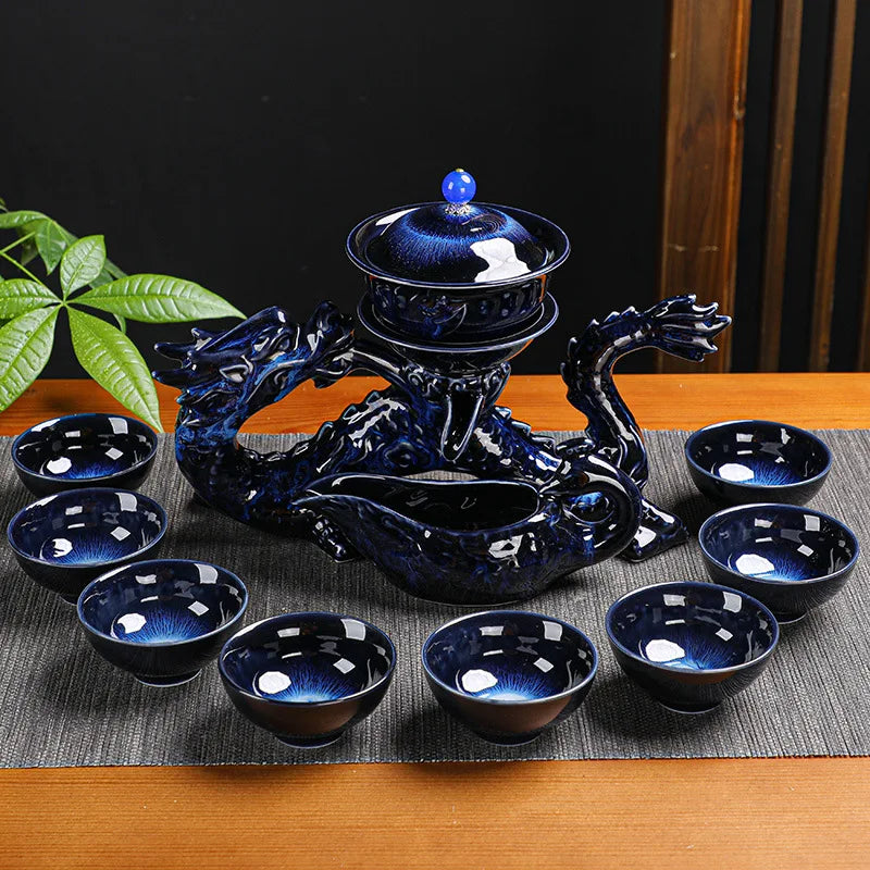 Juego de té DecorBites™ Dragon Kung Fu: Tetera y taza de porcelana fina de alta gama, automática, ideal para regalo navideño
