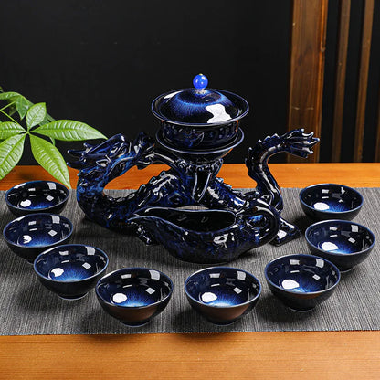 Juego de té DecorBites™ Dragon Kung Fu: Tetera y taza de porcelana fina de alta gama, automática, ideal para regalo navideño