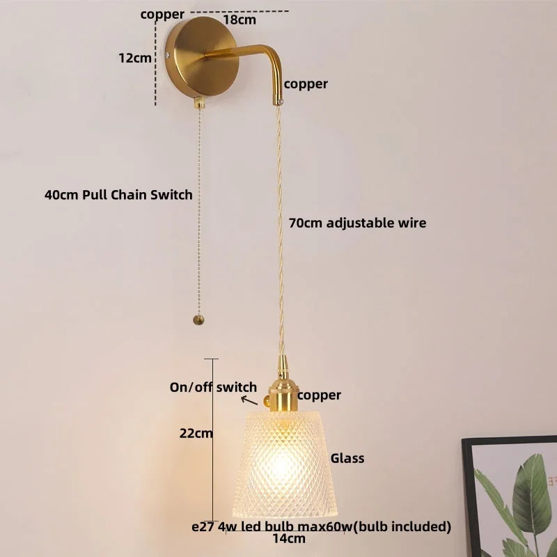 DecorBites™ Clear Glass LED Wall Lamp Pull Chain Switch Modern Luxury Home Decor