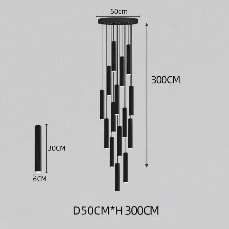 Lámpara de araña para escalera DecorBites™ con cristal LED negro: Diseño nórdico moderno, lámpara colgante creativa para isla