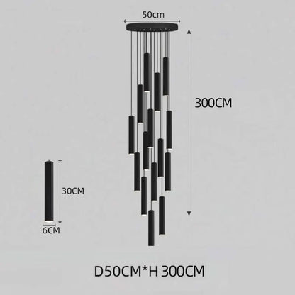 Lámpara de araña para escalera DecorBites™ con cristal LED negro: Diseño nórdico moderno, lámpara colgante creativa para isla