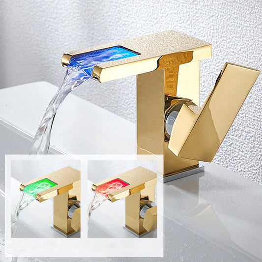 DecorBites™ LED Waterfall Basin Faucet Brass Temperature Colors Change Mixer Tap