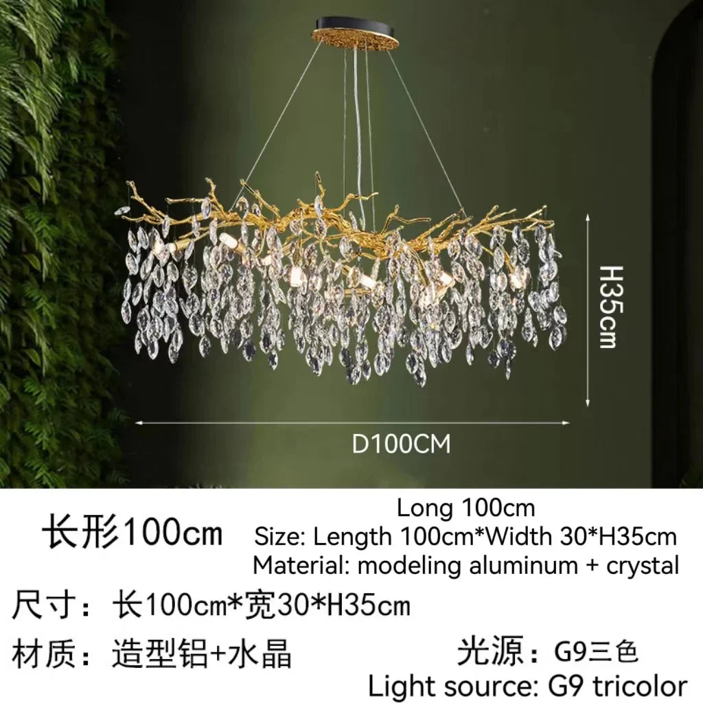 DecorBites™ Golden Crystal Tree Chandelier, Luxury Matte Aluminum Art Ceiling Light for Living Room