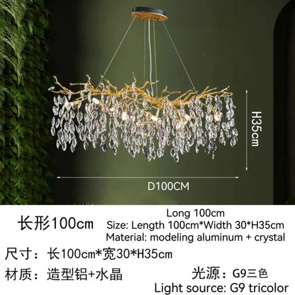 DecorBites™ Golden Crystal Tree Chandelier, Luxury Matte Aluminum Art Ceiling Light for Living Room