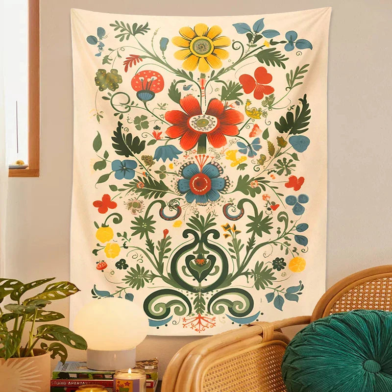 Decobites Floral Tapestry Wall Hanging: Celestial Flower Decor for Living Room & Bedroom